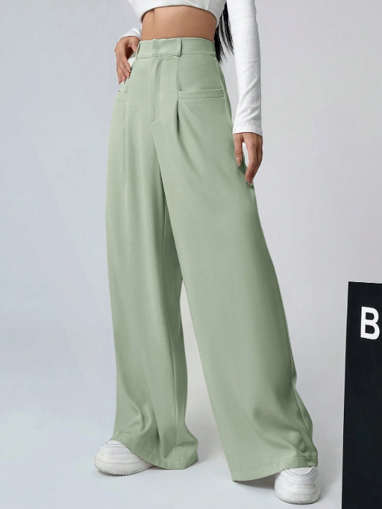 EZwear Ladies' Solid Color Pleated Trousers