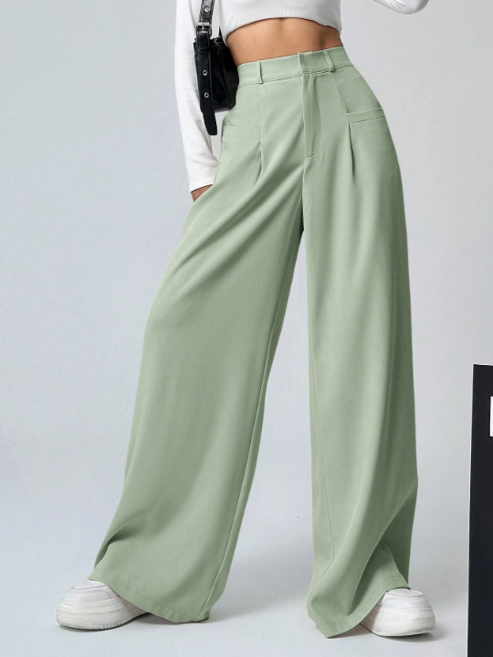 EZwear Ladies' Solid Color Pleated Trousers