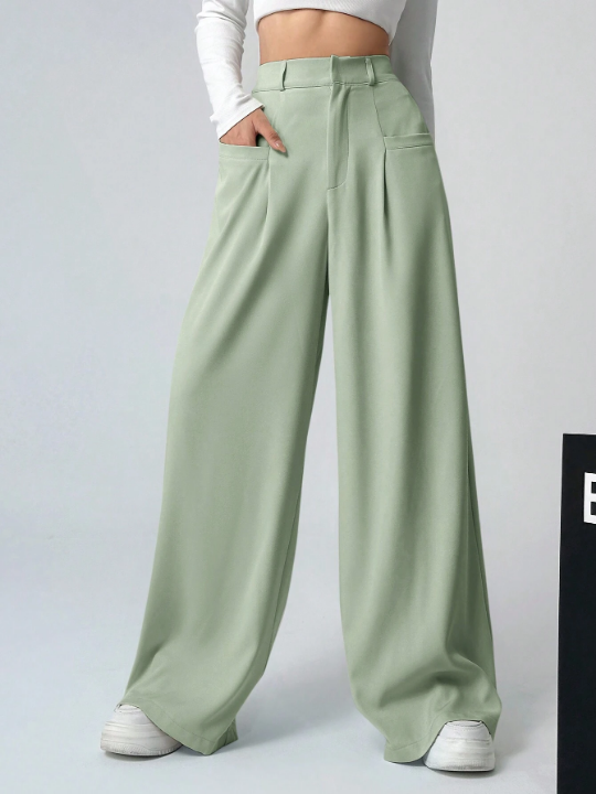 EZwear Ladies' Solid Color Pleated Trousers