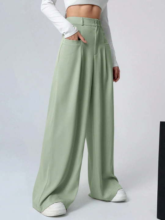 EZwear Ladies' Solid Color Pleated Trousers