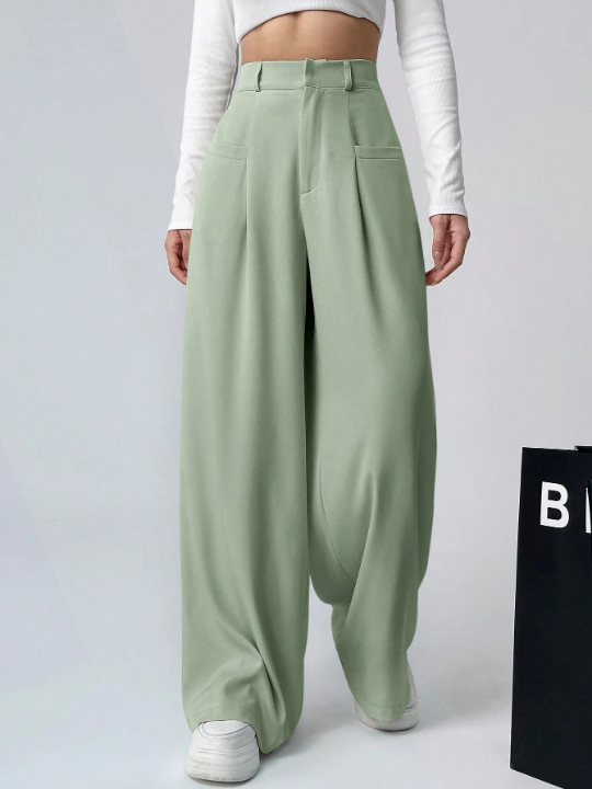 EZwear Ladies' Solid Color Pleated Trousers