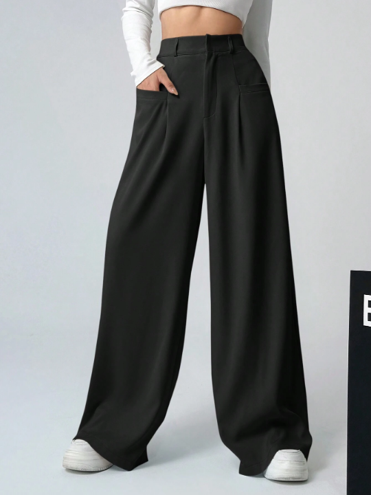 EZwear Ladies' Solid Color Pleated Trousers