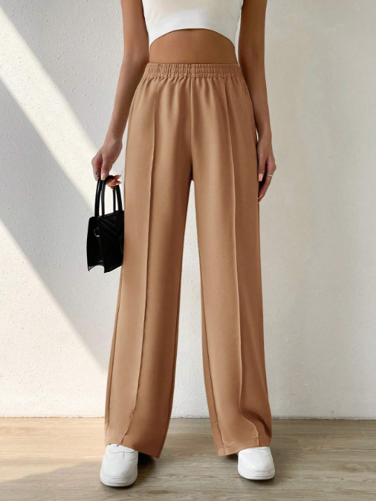 EZwear Solid Color Elastic Waist Trousers