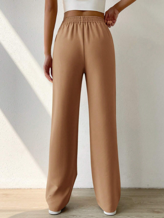 EZwear Solid Color Elastic Waist Trousers