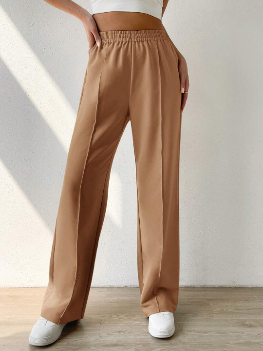 EZwear Solid Color Elastic Waist Trousers