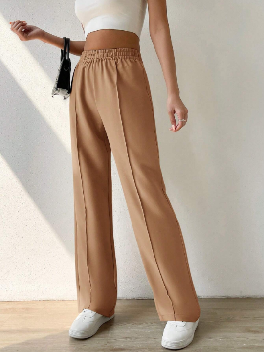 EZwear Solid Color Elastic Waist Trousers