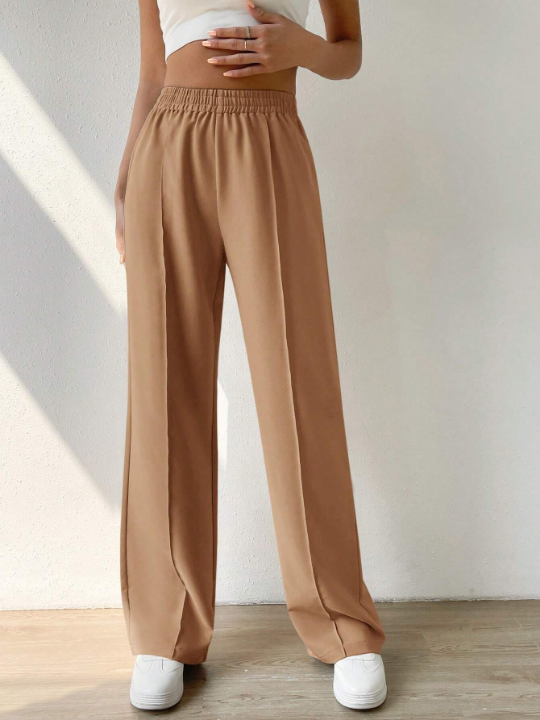 EZwear Solid Color Elastic Waist Trousers