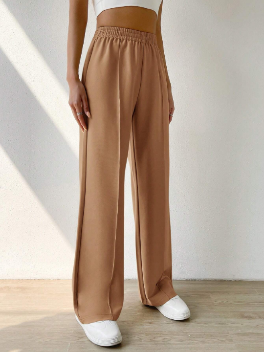 EZwear Solid Color Elastic Waist Trousers