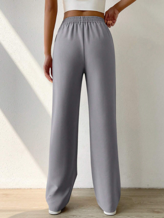 EZwear Solid Color Elastic Waist Pants