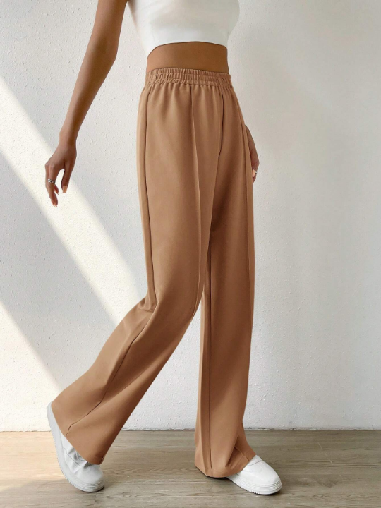 EZwear Solid Color Elastic Waist Trousers