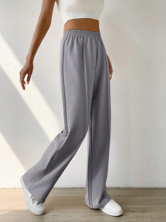 EZwear Solid Color Elastic Waist Pants