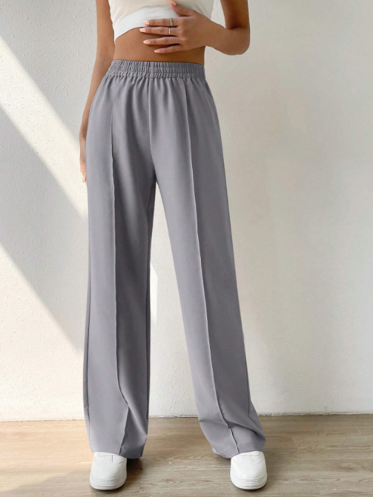 EZwear Solid Color Elastic Waist Pants