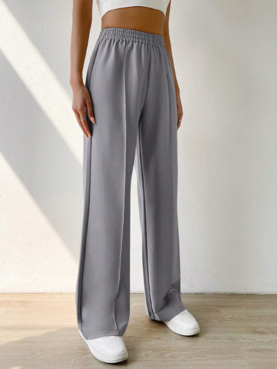 EZwear Solid Color Elastic Waist Pants