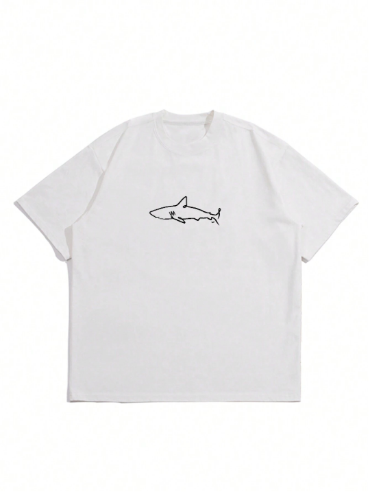 Men's Loose Fit Drop Shoulder Shark Printed T-Shirt