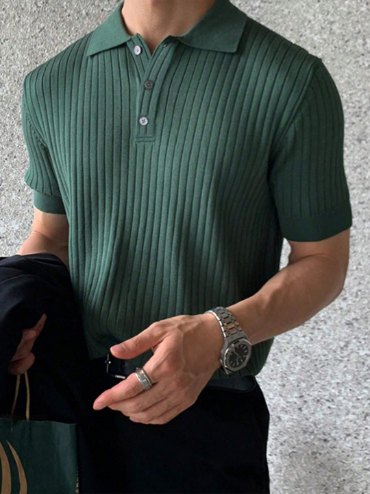 Men's Solid Color Fine Ribbed Polo Shirt