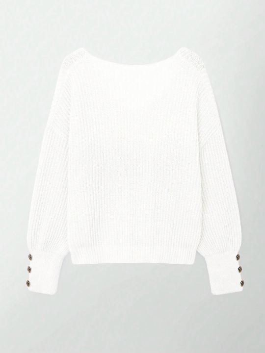 Women's V-Neck Drop Shoulder Long Sleeve Knitted Sweater