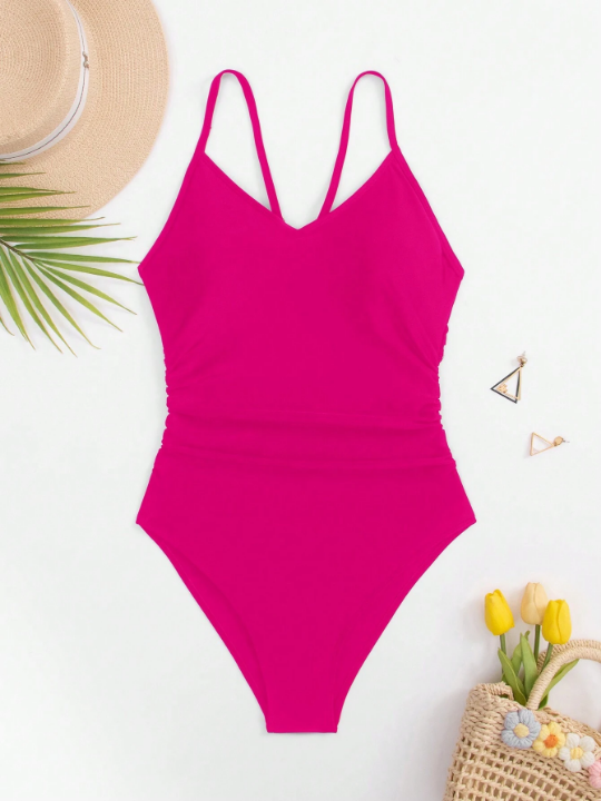 Swim BAE Ladies' Solid Color Fashionable Backless One-Piece Swimsuit With Hollow Out Design