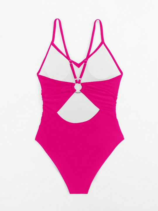 Swim BAE Ladies' Solid Color Fashionable Backless One-Piece Swimsuit With Hollow Out Design