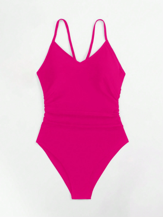 Swim BAE Ladies' Solid Color Fashionable Backless One-Piece Swimsuit With Hollow Out Design