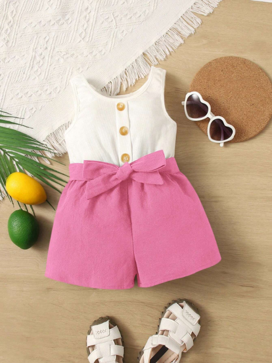 Casual And Comfortable Baby Girl Color Block Romper