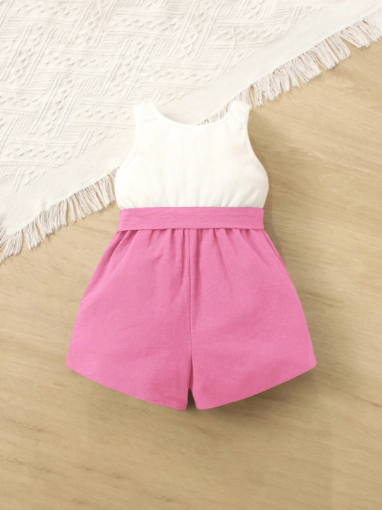 Casual And Comfortable Baby Girl Color Block Romper