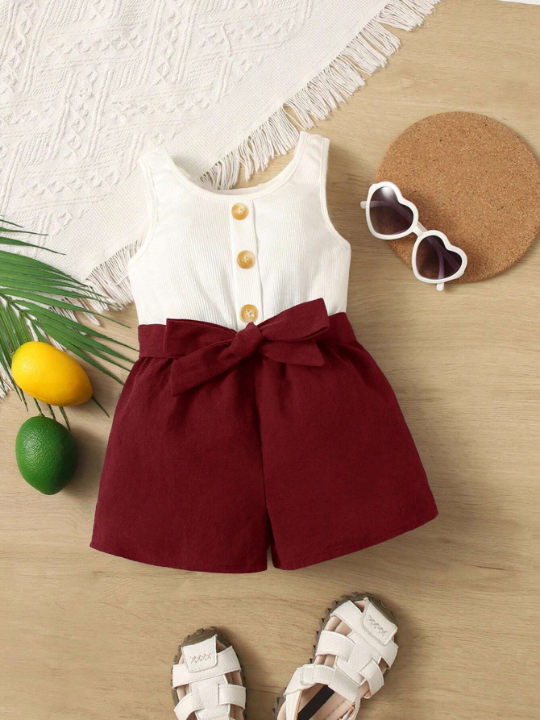 Baby Girl Casual Comfortable Colorblocking Romper Shorts