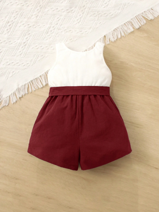 Baby Girl Casual Comfortable Colorblocking Romper Shorts