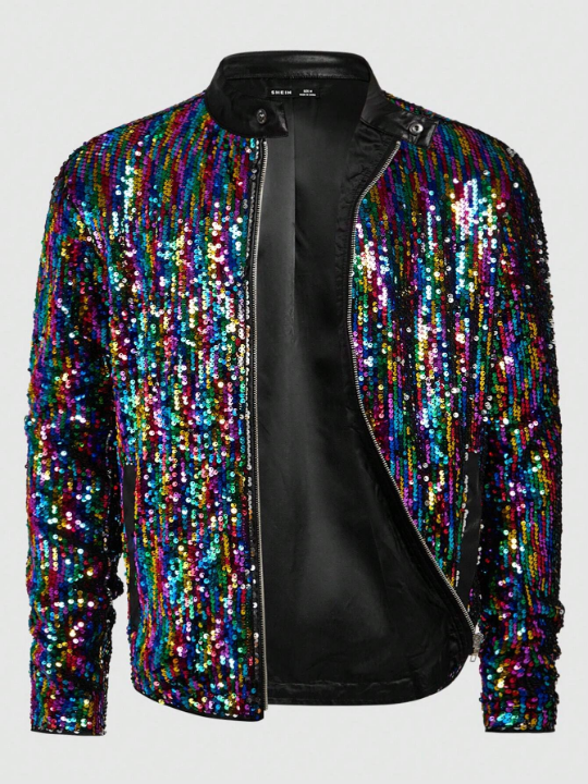 Manfinity AFTRDRK Men's Shiny Woven Casual Baseball Collar Jacket