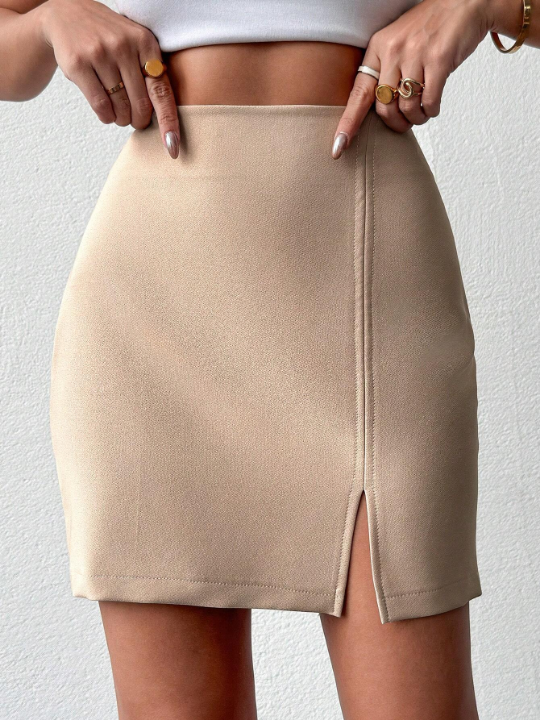 Women's Solid Color High Slit Hem Skirt