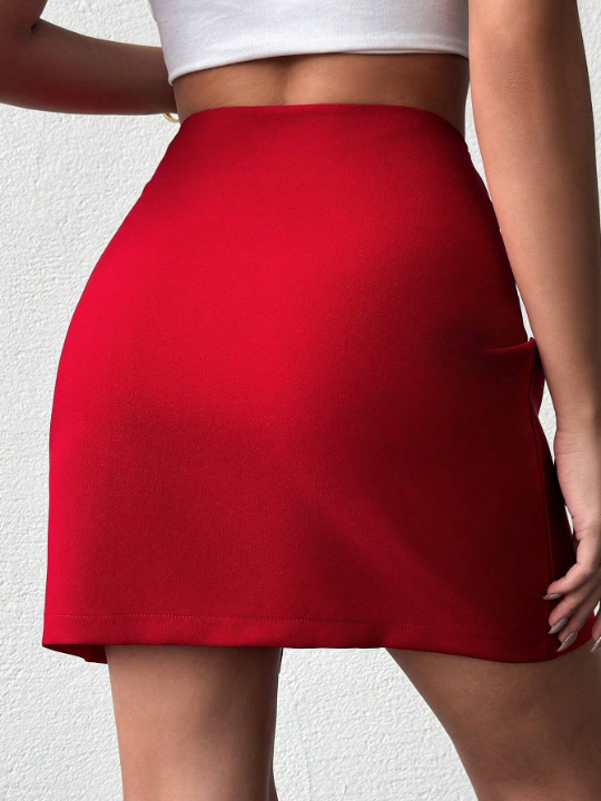 Women's Solid Color Side Slit Midi Skirt