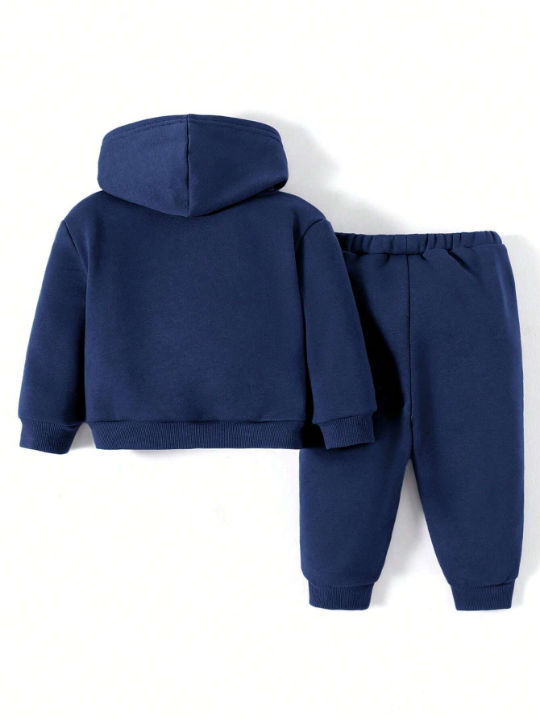 Cozy Cub Baby Boy Letter Graphic Kangaroo Pocket Hoodie & Sweatpants