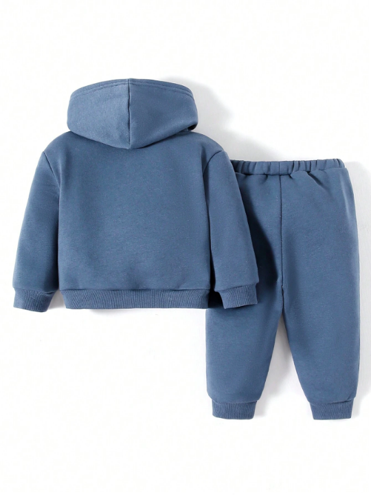 Cozy Cub Baby Boy Letter Graphic Kangaroo Pocket Hoodie & Sweatpants