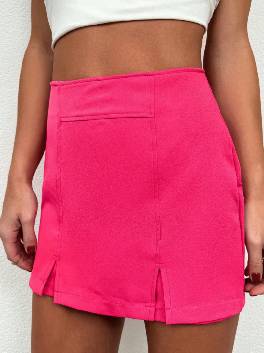 Women's Solid Color Skort With Double Slit Detail