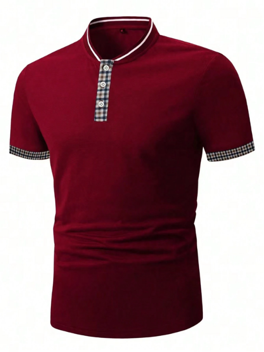 Manfinity Men Contrast Trim Half Button Polo Shirt