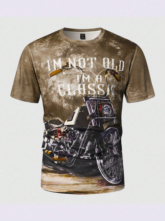 Manfinity EMRG Men's Slogan & Motorcycle Printed Short Sleeve T-Shirt