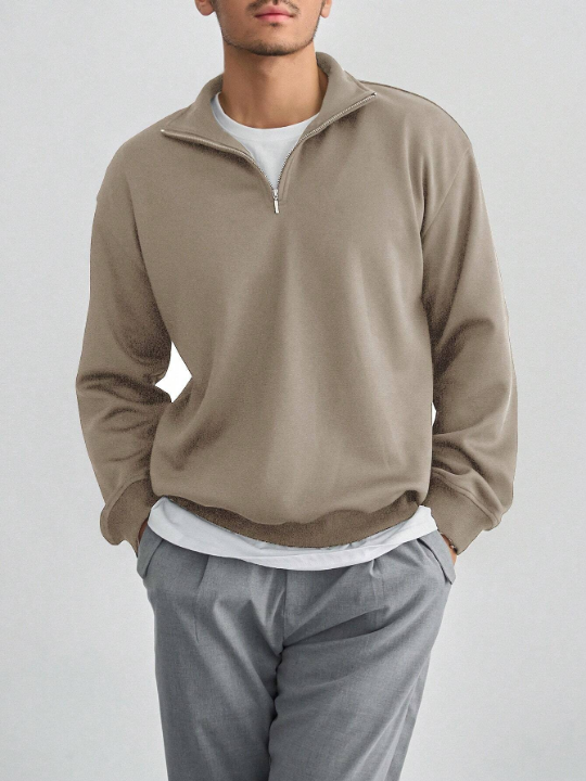 DAZY Men's Solid Color Half-Zipper Pullover Sweatshirt