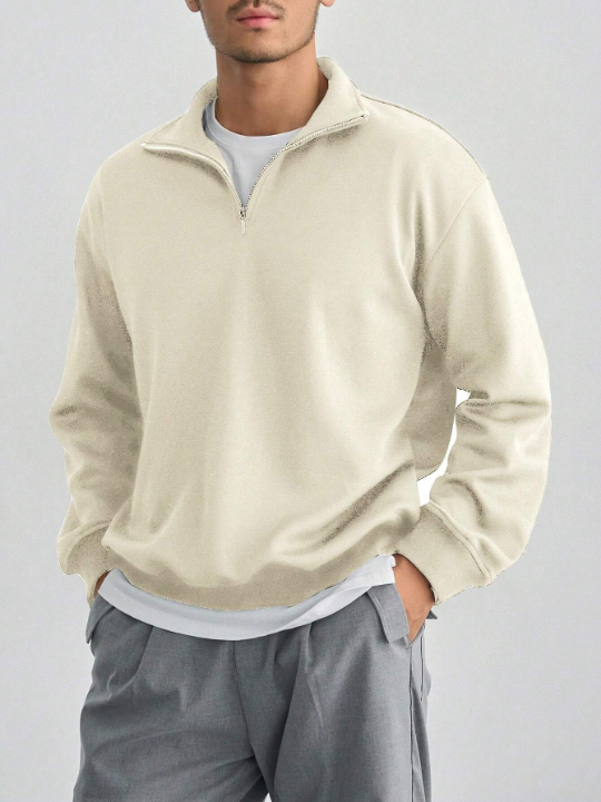 DAZY Men's Solid Color Half Zipper Pullover Sweatshirt