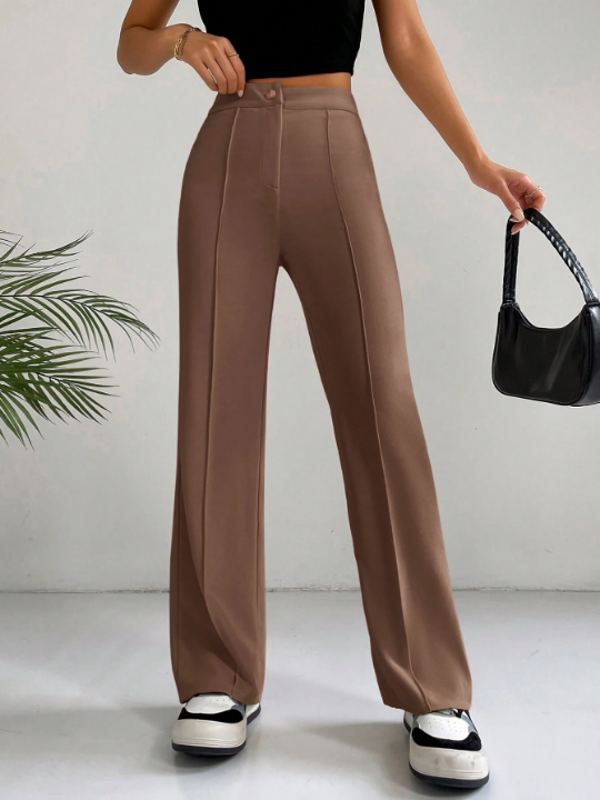 EZwear Solid Color Wide Leg Trousers For Casual, Daily Or Work Wear