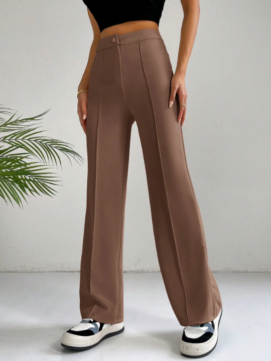 EZwear Solid Color Wide Leg Trousers For Casual, Daily Or Work Wear