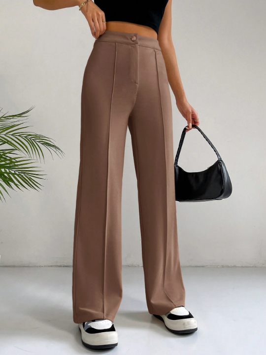 EZwear Solid Color Wide Leg Trousers For Casual, Daily Or Work Wear