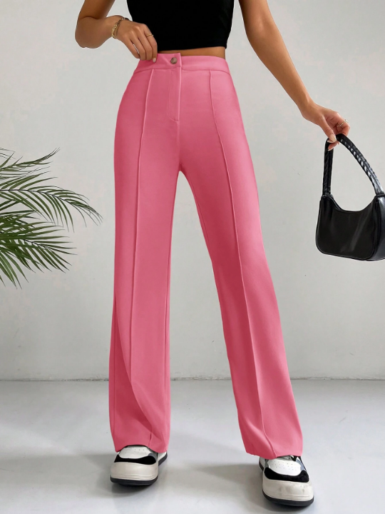 EZwear Solid Color Casual Loose Wide Leg Pants For Daily, Work Or Commute