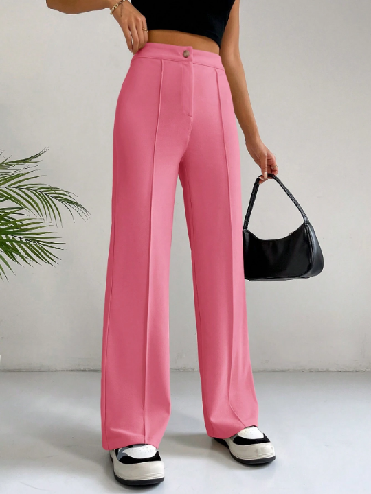 EZwear Solid Color Casual Loose Wide Leg Pants For Daily, Work Or Commute