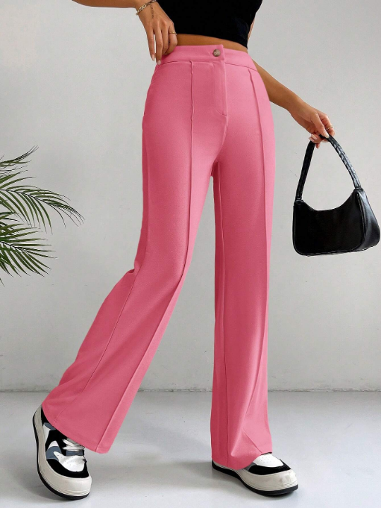 EZwear Solid Color Casual Loose Wide Leg Pants For Daily, Work Or Commute