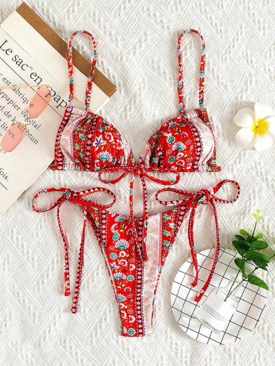 Swim BohoFeel Paisley & Ditsy Floral Tie Side Bikini Swimsuit