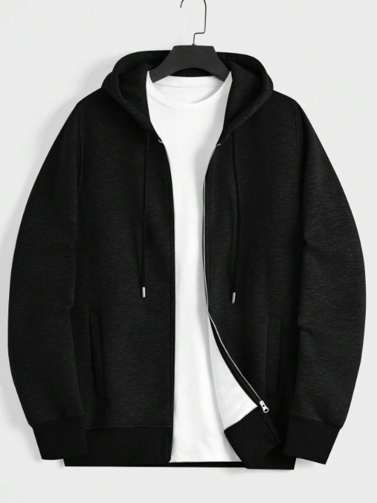 Cottnline Men Zip Up Drawstring Thermal Lined Hoodie Without Tee