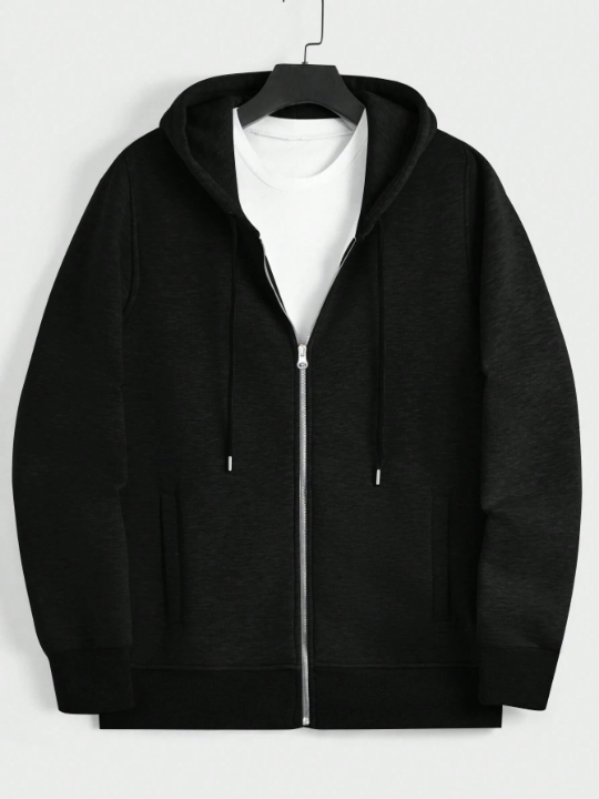 Cottnline Men Zip Up Drawstring Thermal Lined Hoodie Without Tee