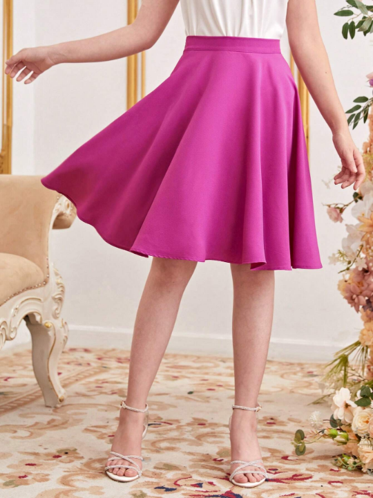 Teen Girl's Elegant Woven High Waisted A-Line Skirt