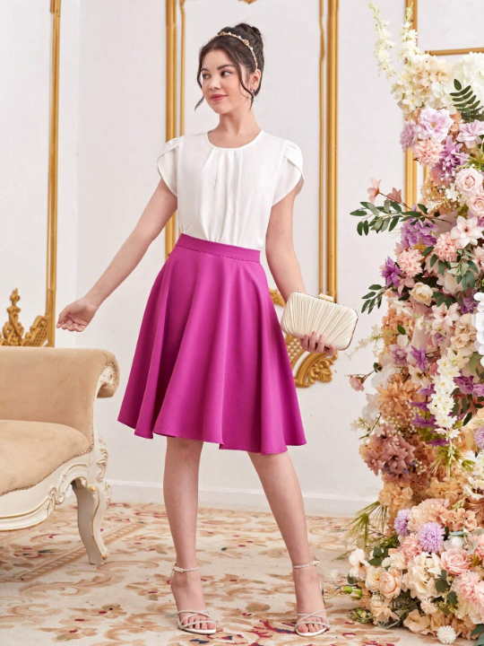 Teen Girl's Elegant Woven High Waisted A-Line Skirt