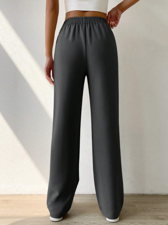 EZwear Elastic Waist Straight-Leg Pants With Seam Front