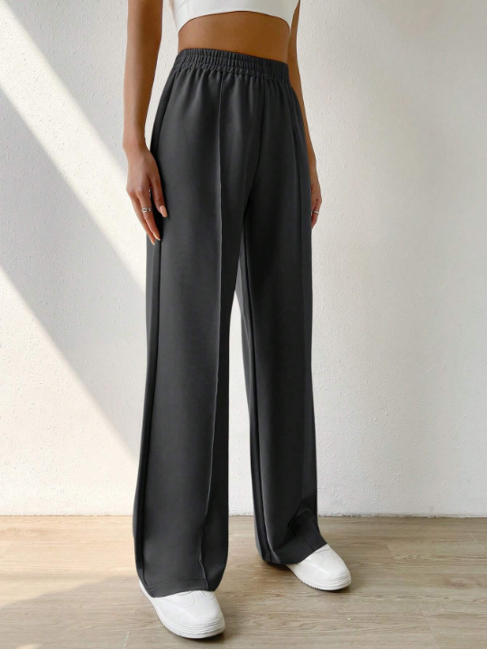 EZwear Elastic Waist Straight-Leg Pants With Seam Front